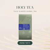 Luxmi Estates Holy Tea Powder - 50gm, 1.7 Ounce, 25 Tea Bags | USDA Certified Organic Tulsi + Ginger Herbal Tea - Caffeine Free Herbal Tea | Immune Support, Relief & Uplift Mood
